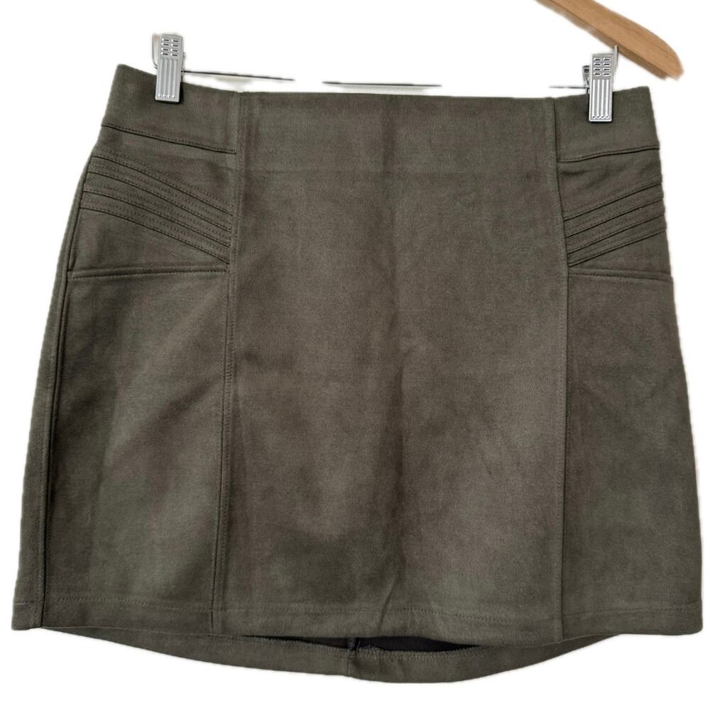 Rewash Olive Green Faux Suede Stretchy Mini Skirt Large Grunge Edgy Earthy Party
